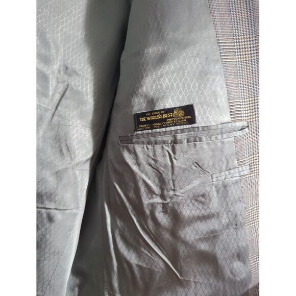 Hart Schaffner Marx Mens Gray Plaid Wool Blazer Window Pane Houndstooth Sz 44L - Picture 3 of 11